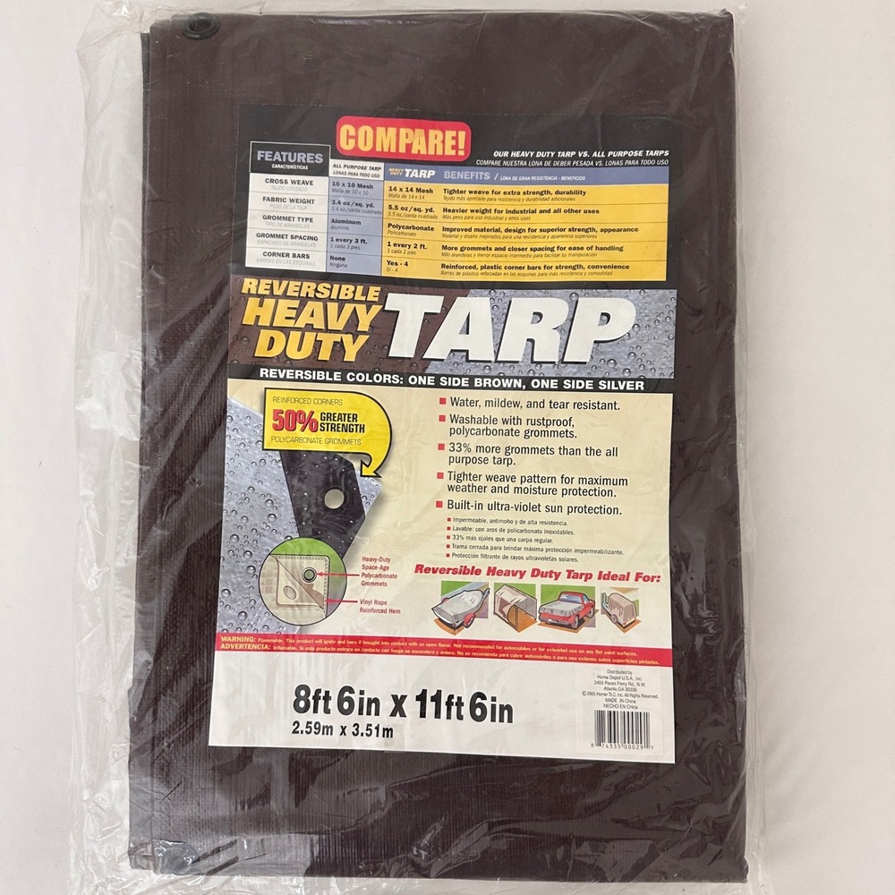 Home Depot Reversible Heavy Duty Tarp 8ft 6in x 11ft 6in Brown Silver 5.5oz
